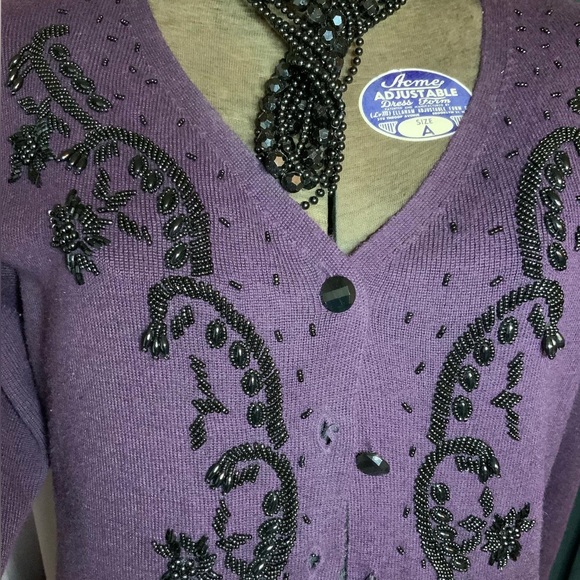 Vintage Carol Little Beaded Royal Purple Sweater Maxi Dress Duster Ladies size M - Picture 1 of 16